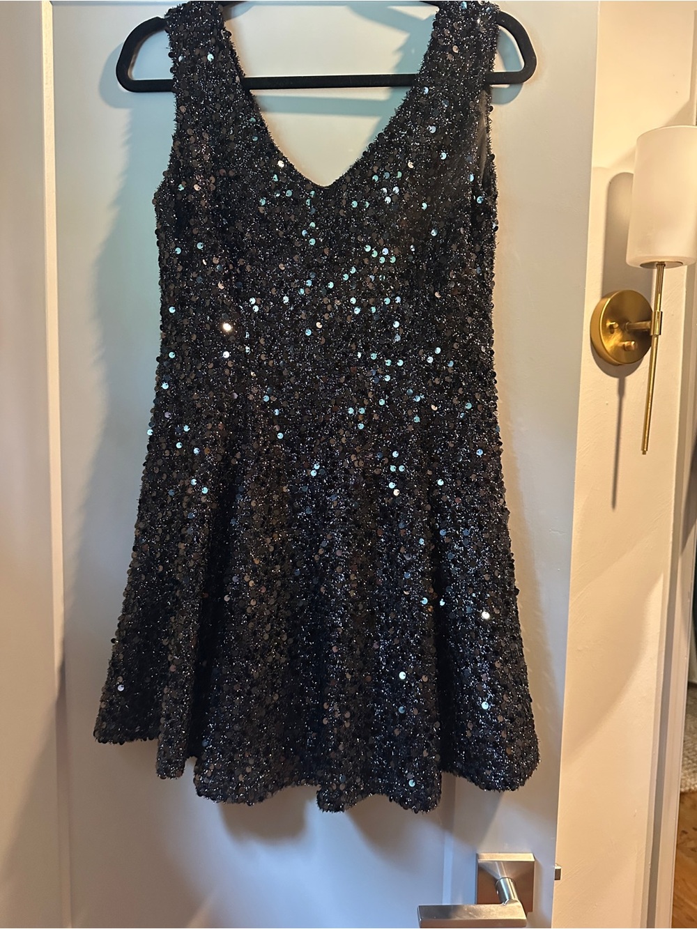 J.O.A. Black Sequin V-Neck Mini Dress